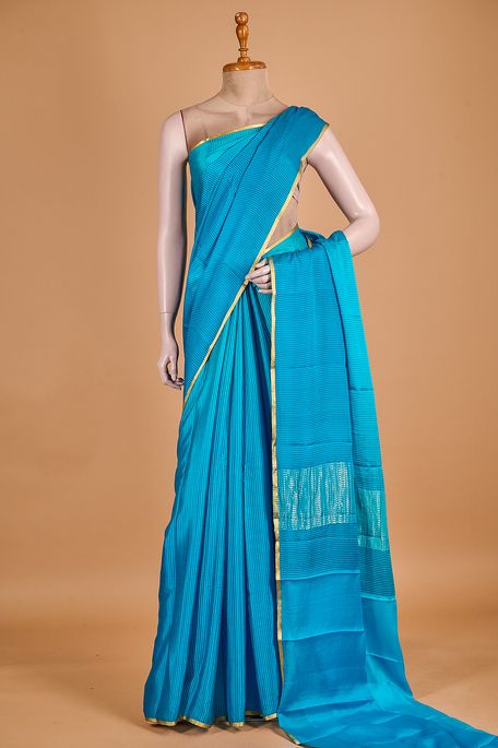 Mysore crepe light aqua blue light turquoise blue saree with blouse