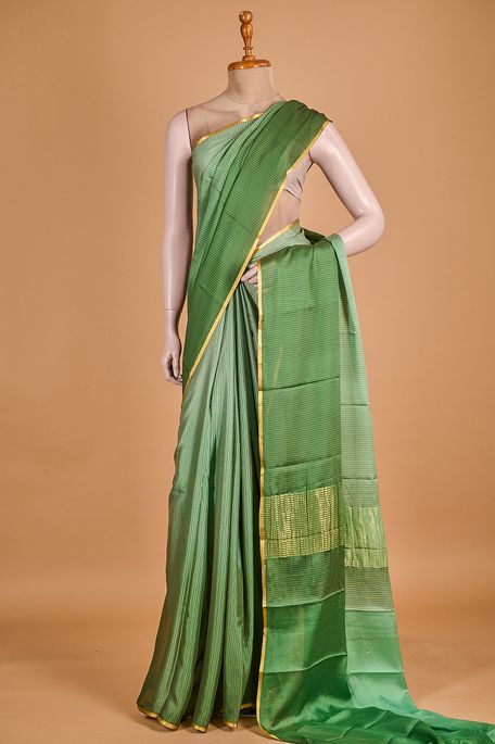 Mysore crepe earth olive green light persian sea green saree with blouse