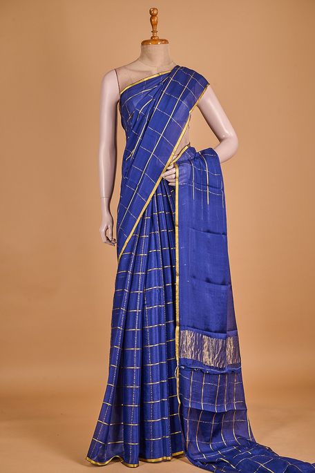 Mysore crepe navy blue saree with blouse