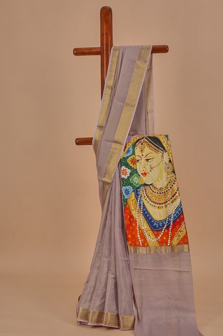Mysore crepe tissue light steel grey saree with blouse