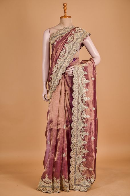 organza tissue dark violet purple saree with blouse