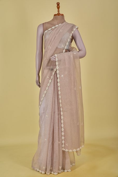 organza tissue light steel grey saree with blouse
