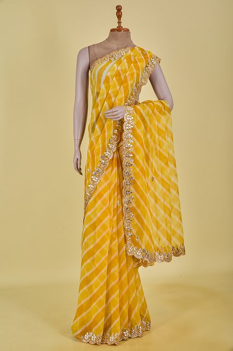 chiffon light beige amber yellow golden yellow saree with blouse