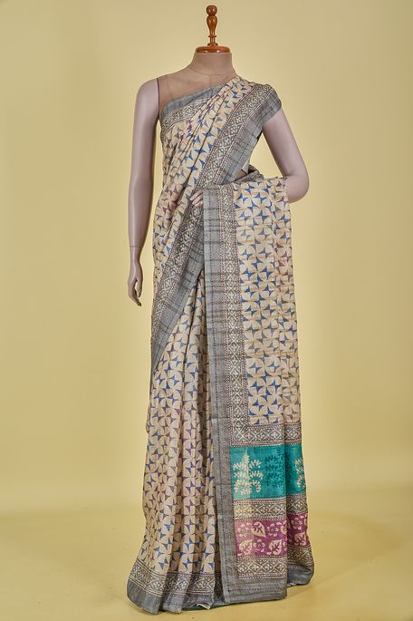 tussar natural beige tussar saree with blouse