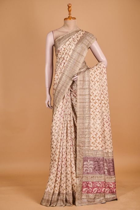 tussar natural beige tussar saree with blouse