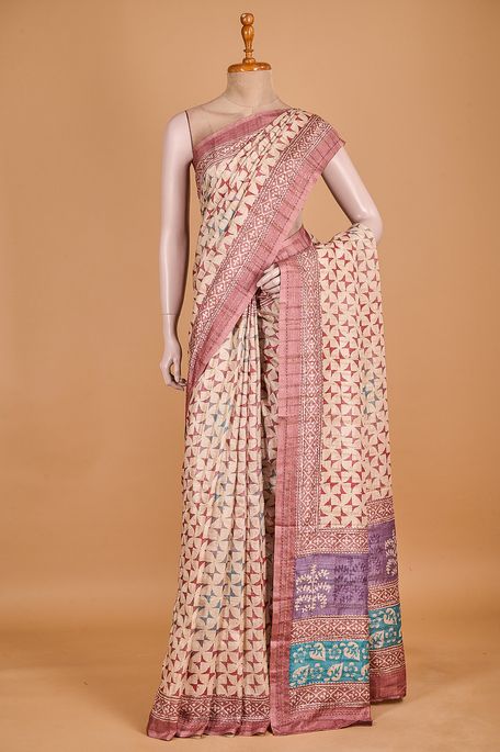 tussar natural beige tussar saree with blouse