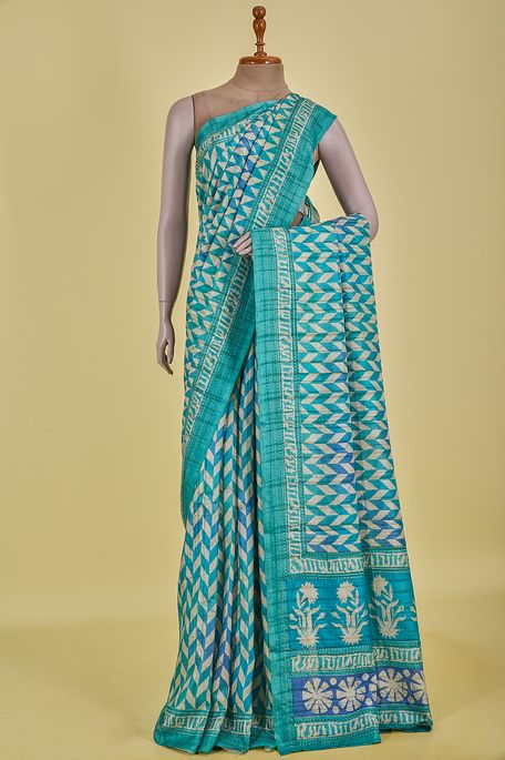 tussar light aqua sapphire blue natural beige tussar jungle sea green saree with blouse