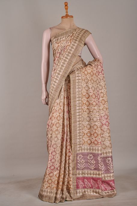 tussar natural beige tussar honey brown tan brown saree with blouse