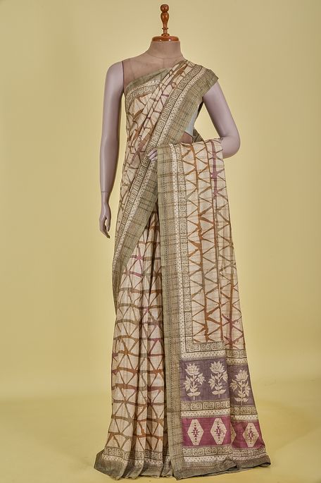 tussar natural beige tussar saree with blouse