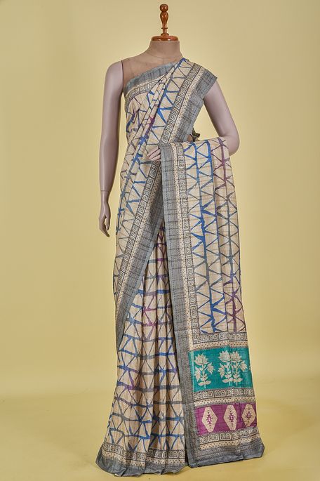 tussar natural beige tussar saree with blouse