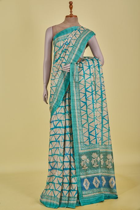 tussar natural beige tussar saree with blouse