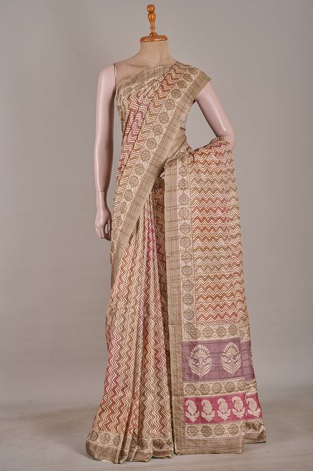 tussar natural beige tussar earth olive green lavender pink saree with blouse