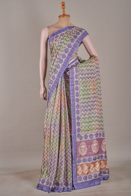 tussar natural beige tussar light parrot green lavender purple saree with blouse