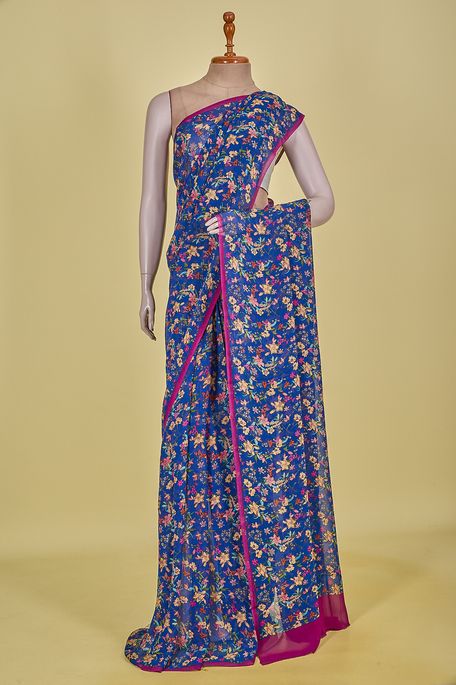 georgette navy blue saree with blouse