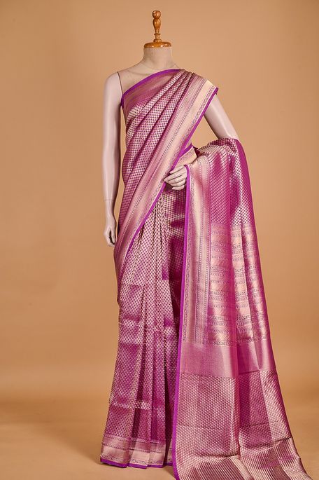 silk dark violet purple saree with blouse