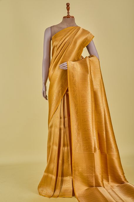 silk amber yellow saree with blouse