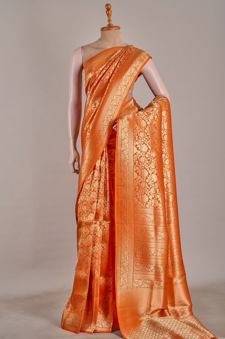 silk peachy orange saree with blouse