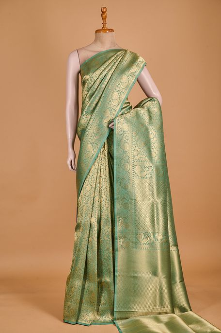 silk dark fern green saree with blouse