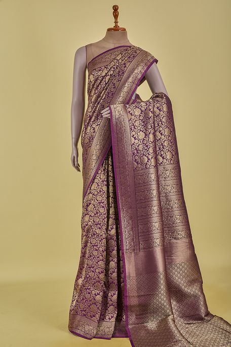 silk dark violet purple saree with blouse