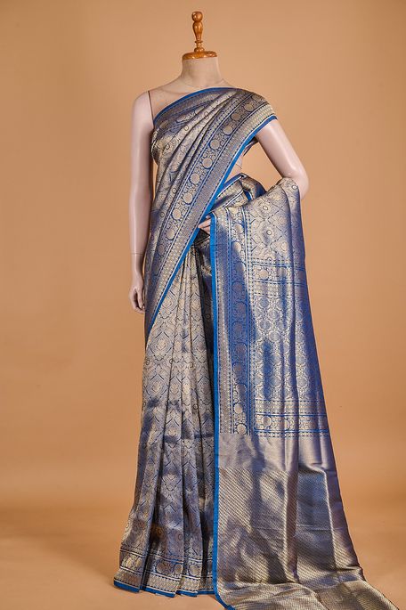 silk dark pottery blue saree with blouse