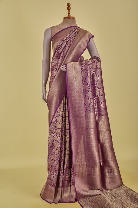 silk dark violet purple saree with blouse