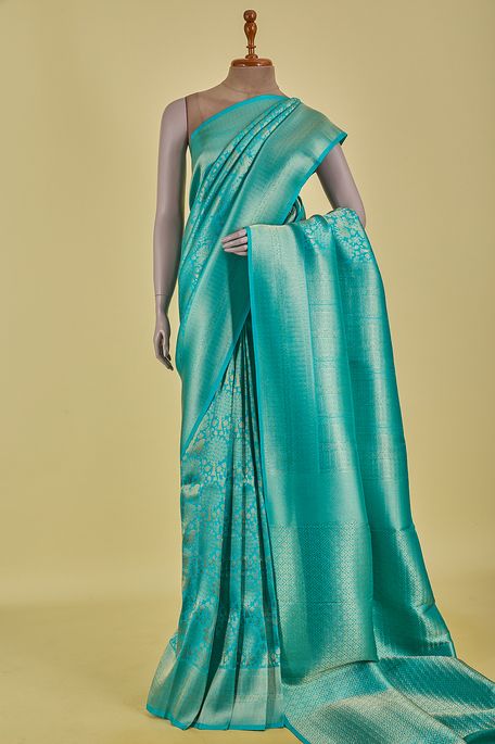 silk turquoise blue saree with blouse