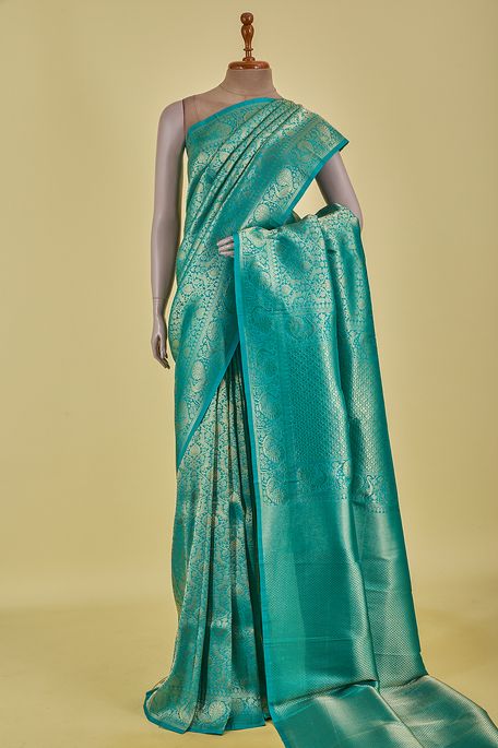 silk turquoise blue saree with blouse