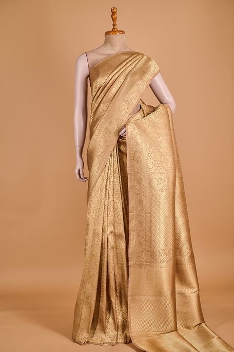 silk light khakhi green brown saree with blouse