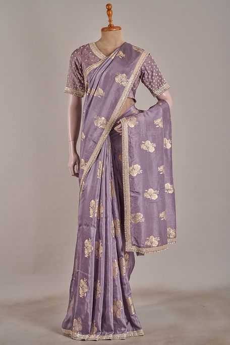 dupion light lavender purple saree with stitched blouse