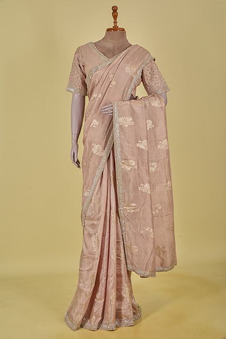 dupion natural beige tussar saree with stitched blouse