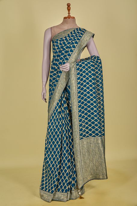 georgette light navy blue saree with blouse