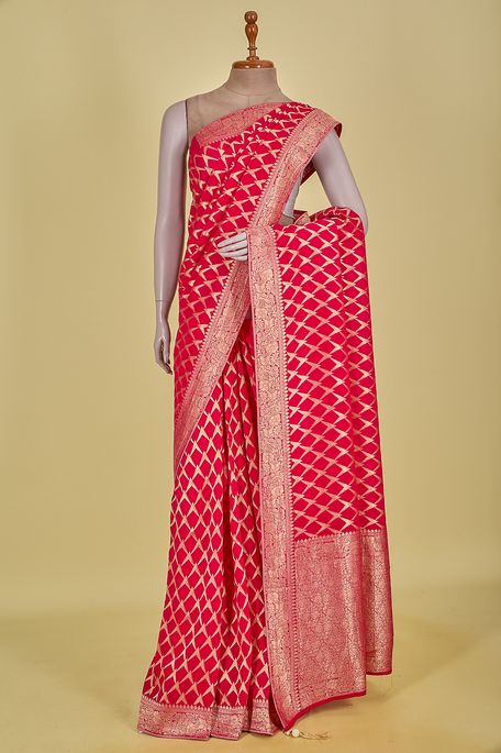 georgette fuschia pink saree with blouse
