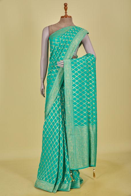 georgette mint cream sea green saree with blouse