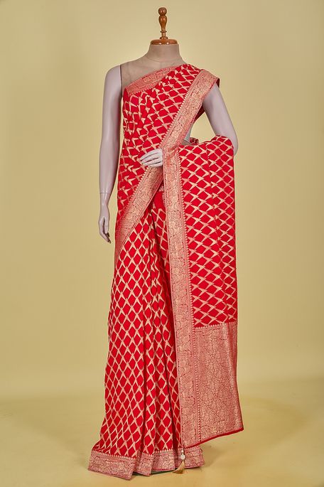 georgette blood red saree with blouse
