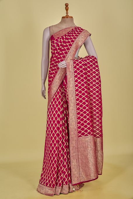 georgette magenta pink saree with blouse