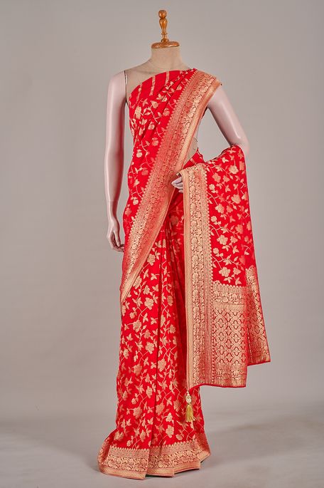 georgette blood red saree with blouse