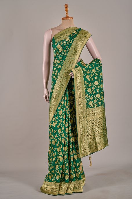 georgette dark olive green saree with blouse