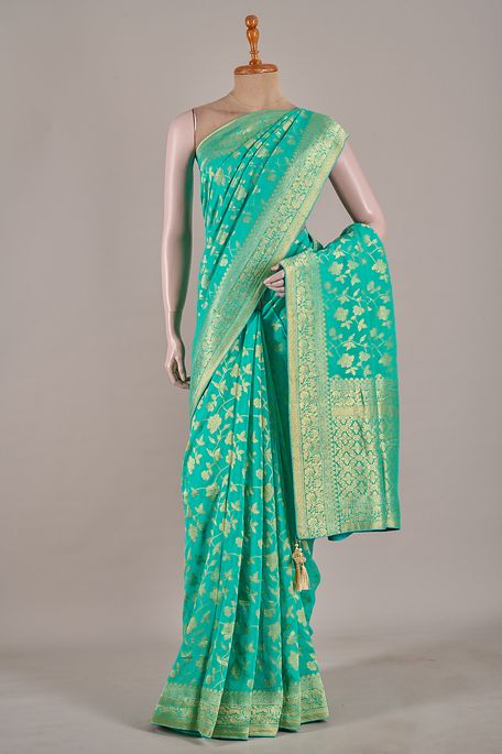 georgette light persian sea green saree with blouse