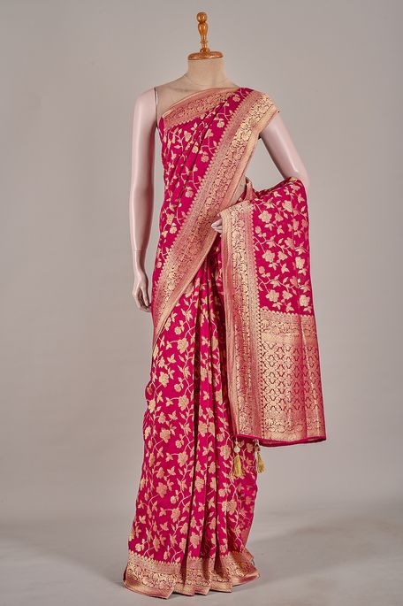 georgette magenta pink saree with blouse