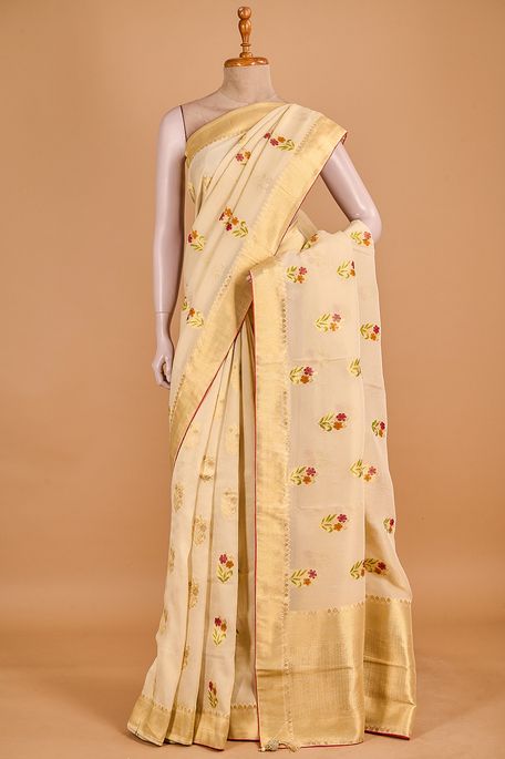 georgette tissue light beige saree with blouse