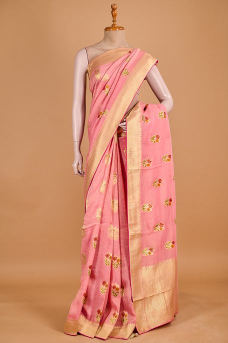 georgette tissue light pink saree with blouse