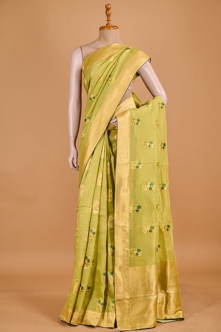 georgette tissue lime green saree with blouse