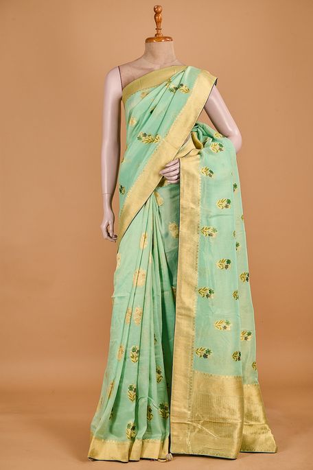 georgette tissue persian sea green blush saree with blouse