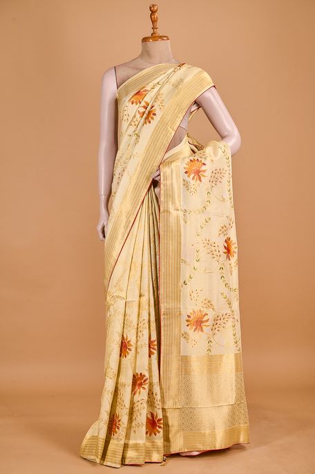 dupion light beige saree with blouse