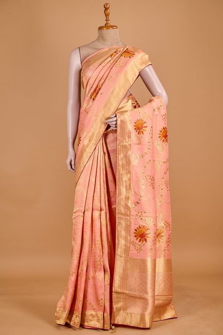 dupion salmon pink saree with blouse
