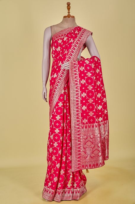 dupion fuschia pink saree with blouse