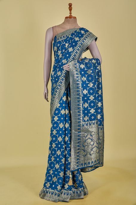 Lehrayia- dupion dark pottery blue saree with blouse
