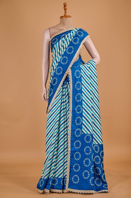 Lehrayia- dupion light beige light navy blue dark pottery blue saree with blouse