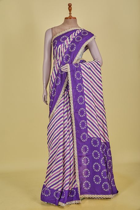 Lehrayia- dupion light beige purple violet dark violet purple saree with blouse