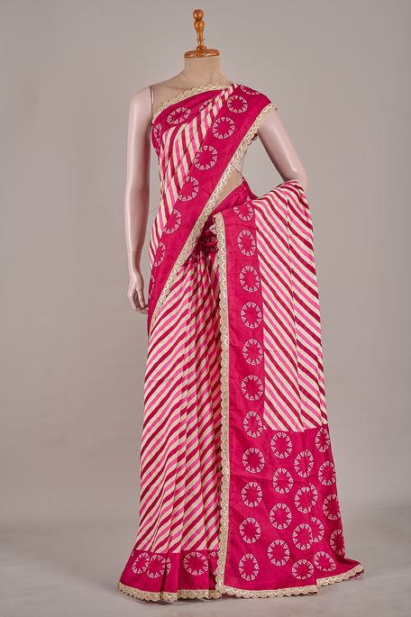 Lehrayia- dupion light beige magenta pink light magenta pink saree with blouse